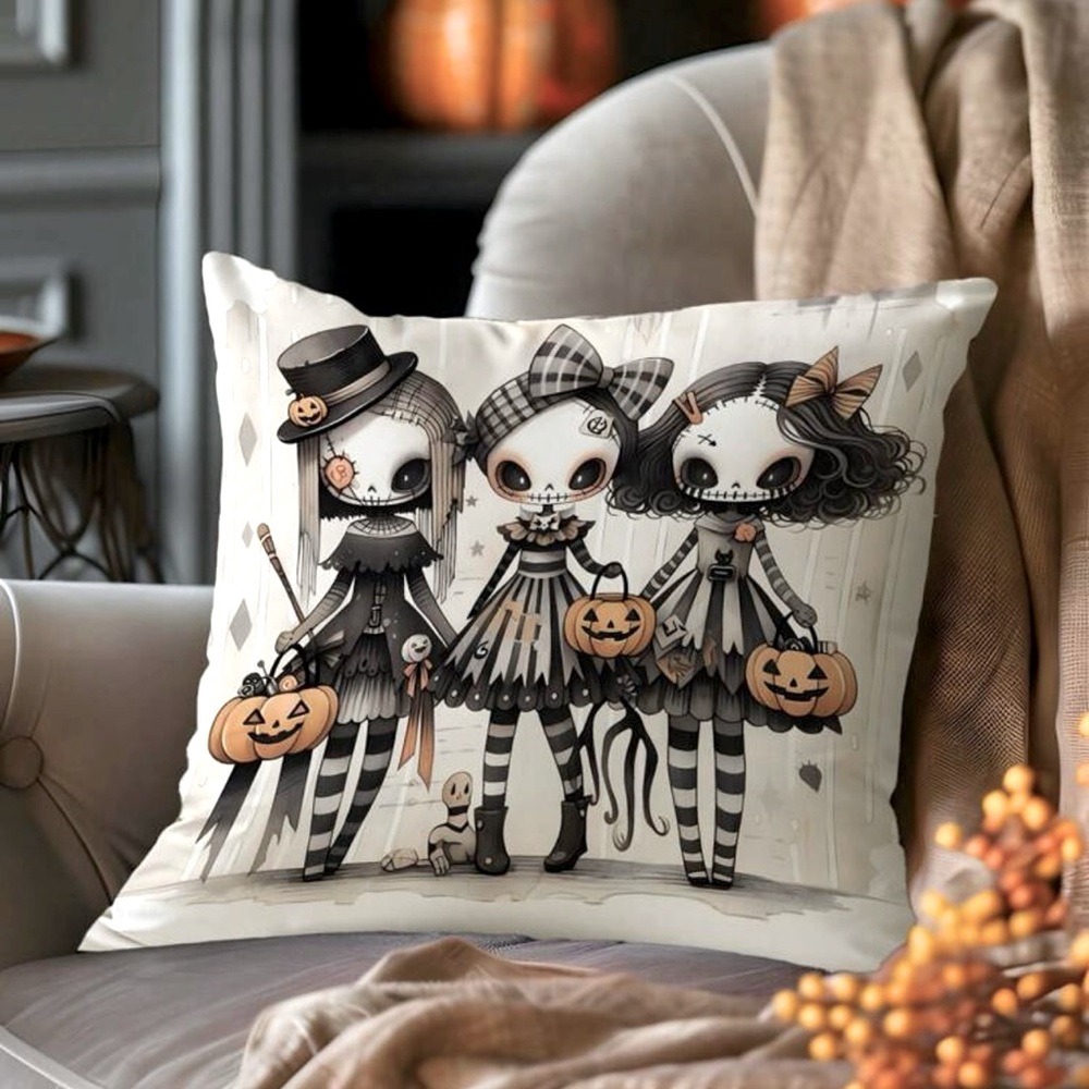 Vintage Gothic Lolita Witches Pumpkin Kawaii Halloween Pillow Cover - Picture 2 of 6